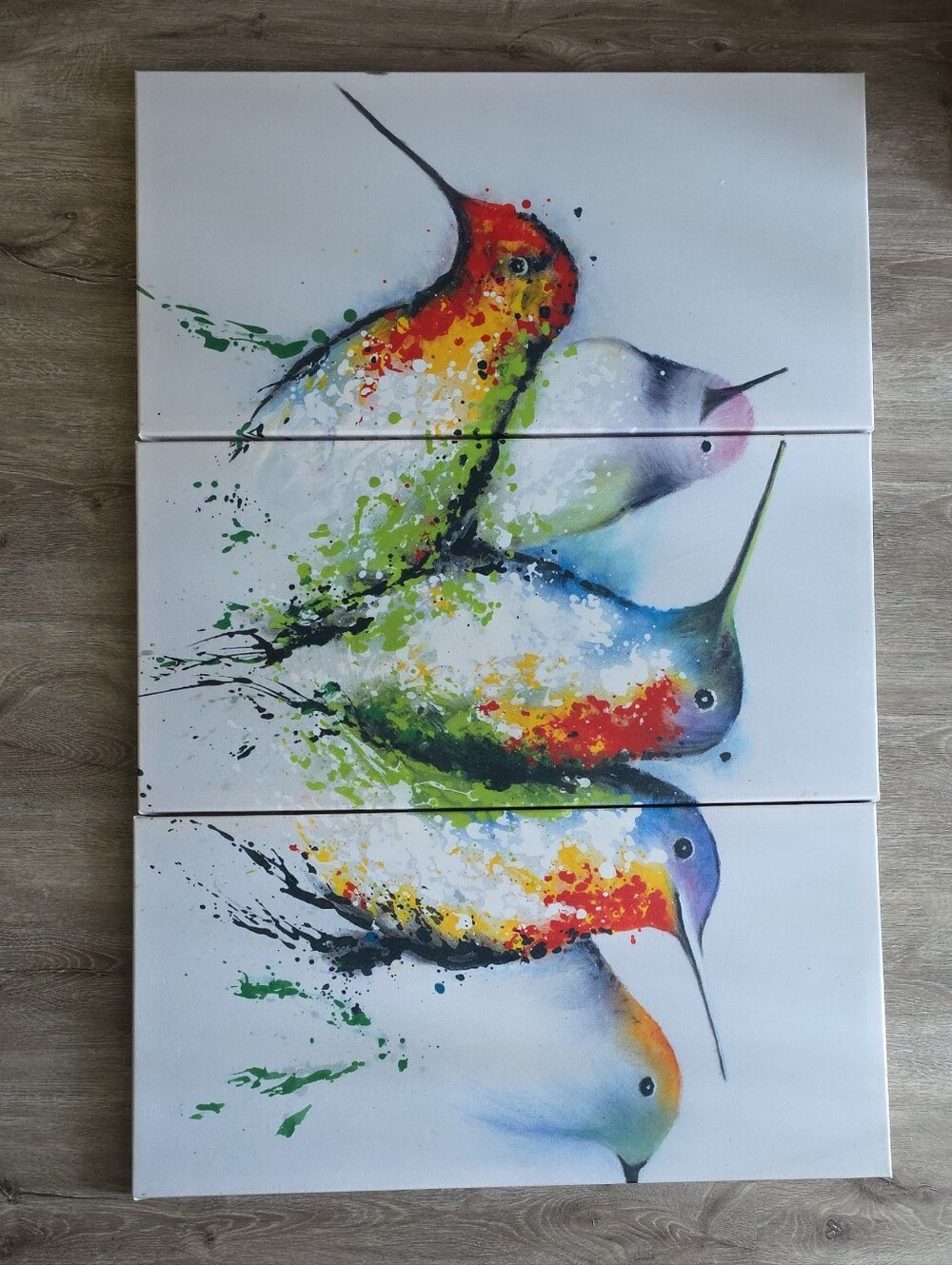 Colorful Hummingbirds Wall Art Triptych - Multi